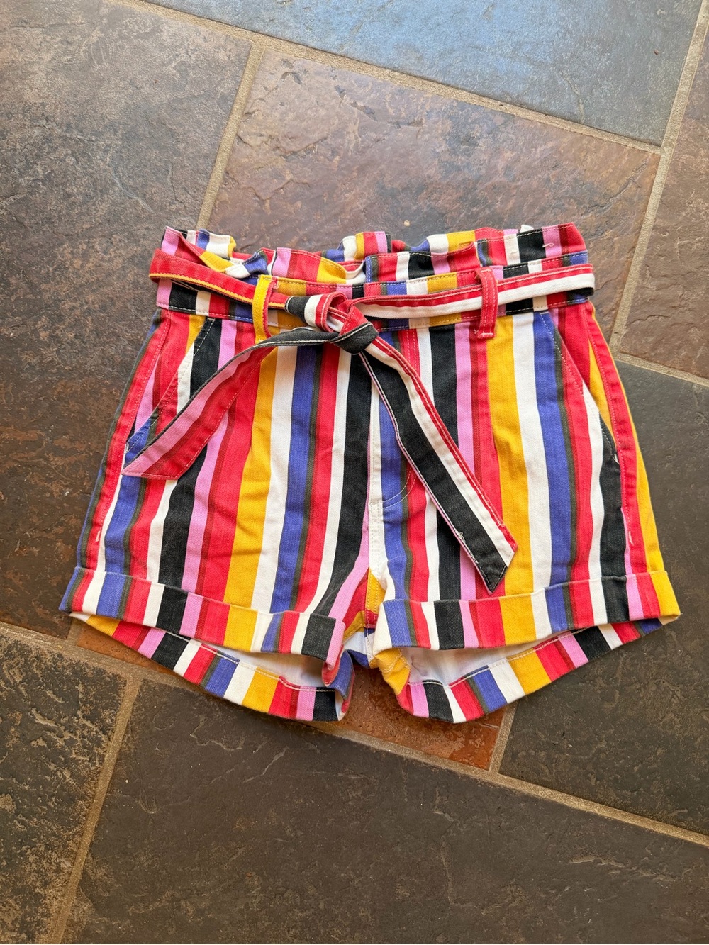 Express Extreme High Rise Belted Paper Bag Style Denim Shorts